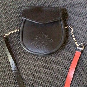 Scottish Kilt bag w embossed Celtic black leather Sporran and belt, new